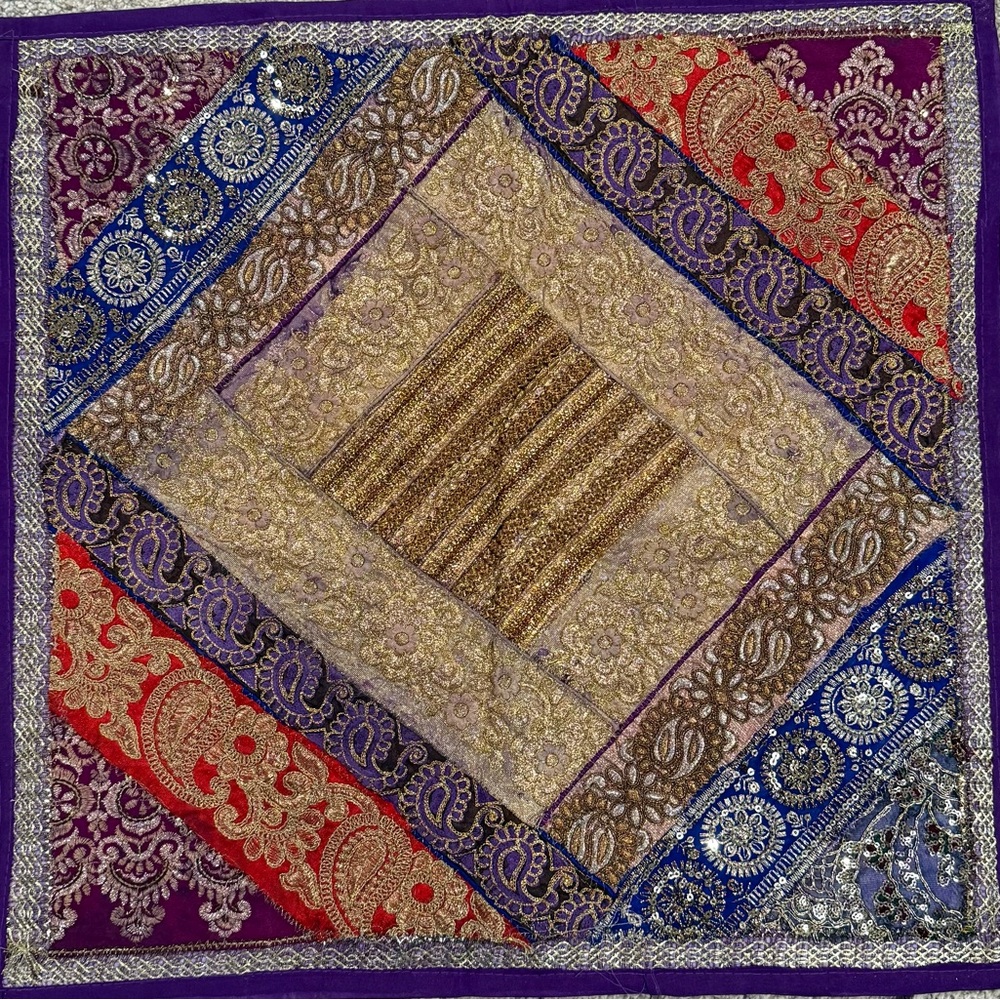 Colorful Embroidered Tapestry or pillow case approximately 24x24